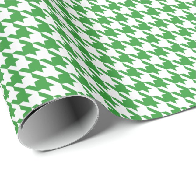 Classic Green and White Houndstooth Pattern  Wrapping Paper (Roll Corner)
