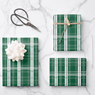 Classic Green and White Plaid Tartan Wrapping Paper Sheet