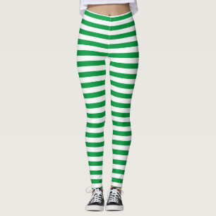 Classic Green and White Striped  Leggings