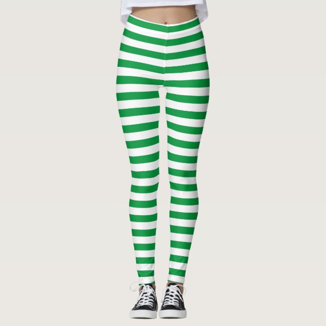 Classic Green and White Striped  Leggings (Front)
