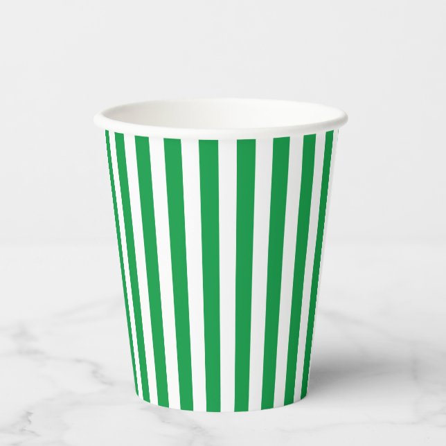 Classic Green and White Vertical Striped Paper Cups (Front)