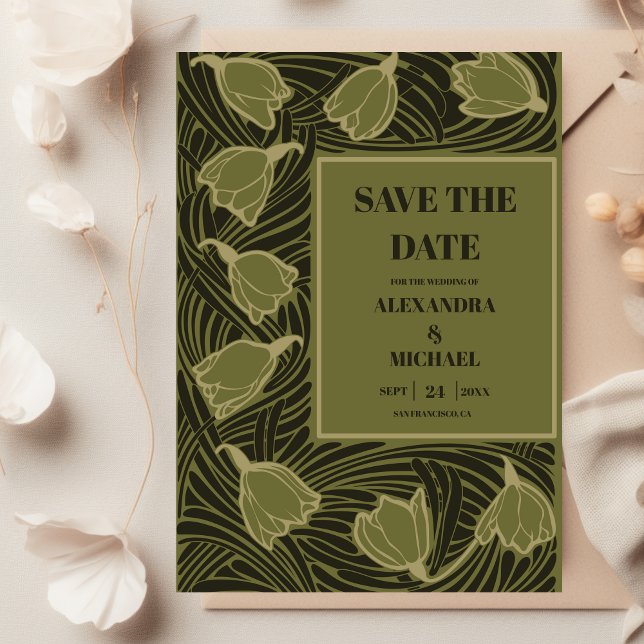 Classic Green Art Nouveau Wedding Save The Date (Creator Uploaded)