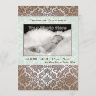 Classic green baby birth announcement
