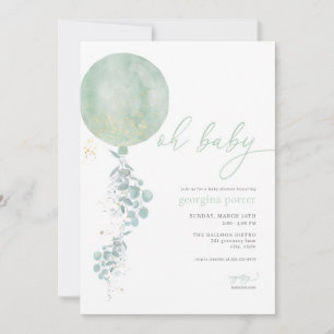 Classic Green Balloon Baby Shower Invitation