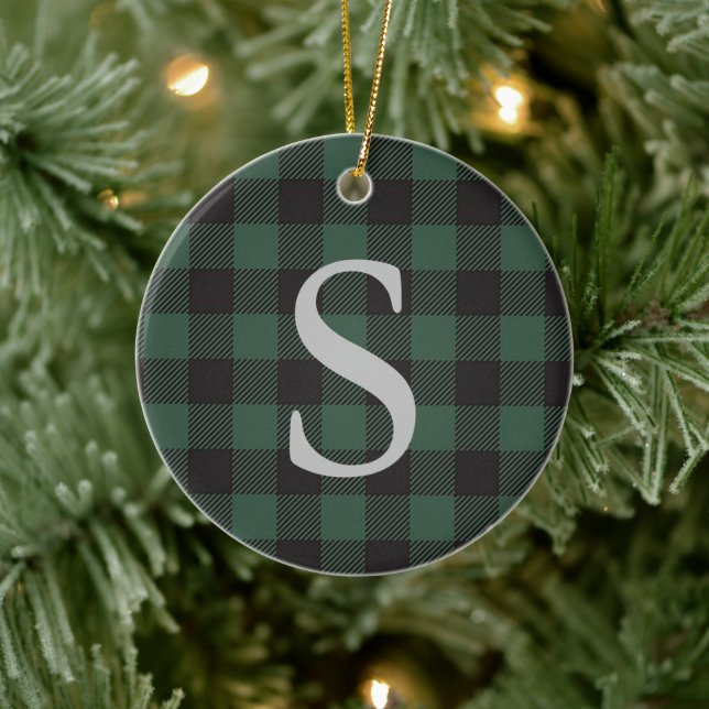 Classic Green Black Buffalo Tartan Plaid Monogram Ceramic Tree Decoration (Tree)