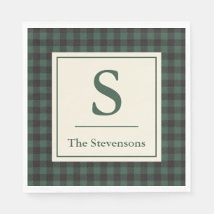 Classic Green Black Buffalo Tartan Plaid Monogram  Napkin