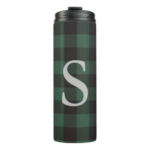 Classic Green Black Buffalo Tartan Plaid Monogram Thermal Tumbler