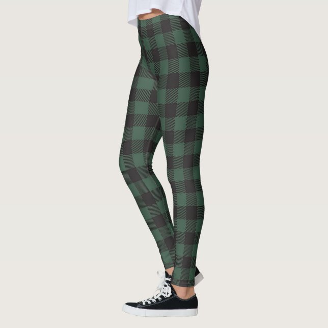 Classic Green Black Buffalo Tartan Plaid Vintage Leggings (Left)