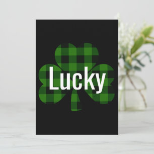 Classic green black plaid shamrock invitation