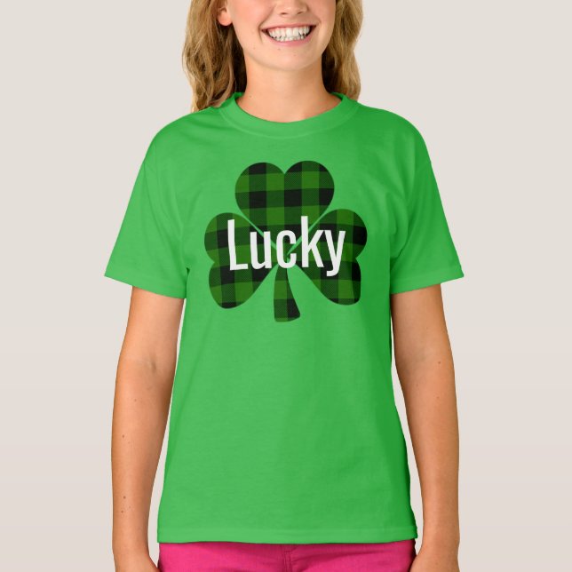 Classic green black plaid shamrock  T-Shirt (Front)