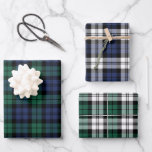 Classic Green Blue Black Watch Plaid Christmas Wrapping Paper Sheet<br><div class="desc">Rustic chic holiday gift wrap set features three coordinating Scottish tartan black watch plaid holiday wrapping paper sheets in classic navy blue and forest green colours with black and white accents. Sheets include a navy and green black watch plaid pattern, navy black and white watch plaid pattern, and green black...</div>