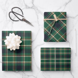 Classic Green Blue Yellow Plaid Pattern Holiday Wrapping Paper Sheet