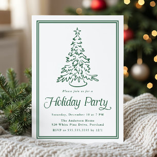 Classic Green Border Christmas Tree Holiday Party Invitation