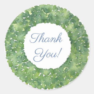 Classic Green Boxwood Wreath Thank You Favour Round Sticker