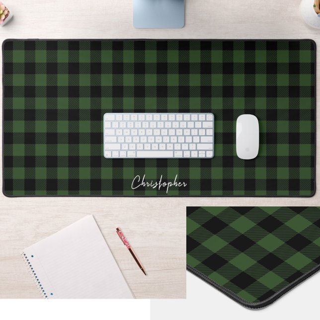 Classic Green Buffalo Plaid Custom Name Desk Mat (Creator Uploaded)