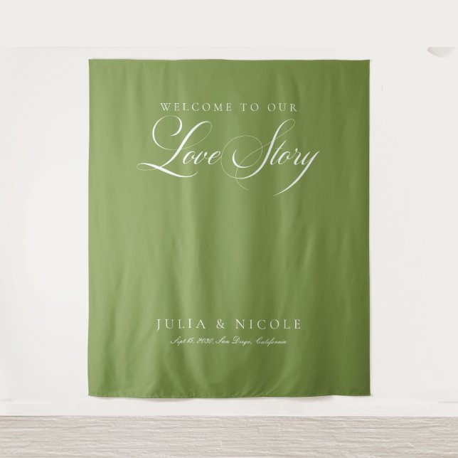 Classic Green Calligraphy Wedding Backdrops Banner Tapestry (Front)