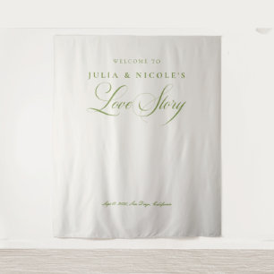 Classic Green Calligraphy Wedding Backdrops Banner Tapestry