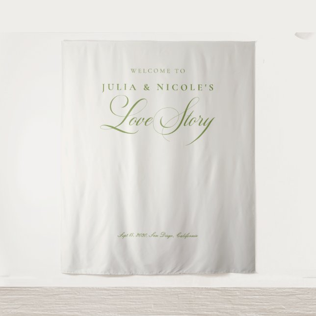 Classic Green Calligraphy Wedding Backdrops Banner Tapestry (Front)