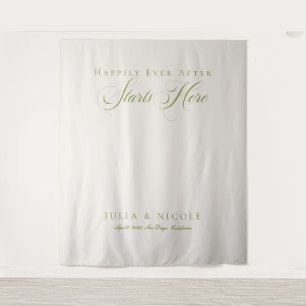 Classic Green Calligraphy Wedding Backdrops Banner Tapestry