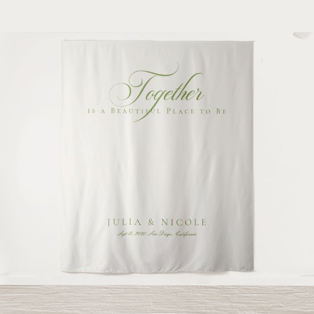 Classic Green Calligraphy Wedding Backdrops Banner Tapestry (Front)