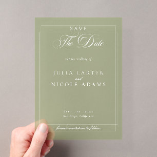 Classic Green Calligraphy Wedding Save The Date Acrylic Invitations