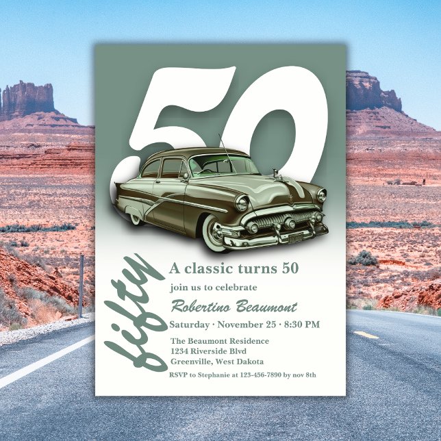 Classic Green Car Turns 50th Birthday Invitation (Creator Uploaded)