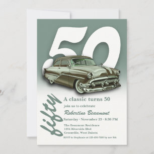 Classic Green Car Turns 50th Birthday Invitation