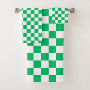 Classic green checkered  bath towel set