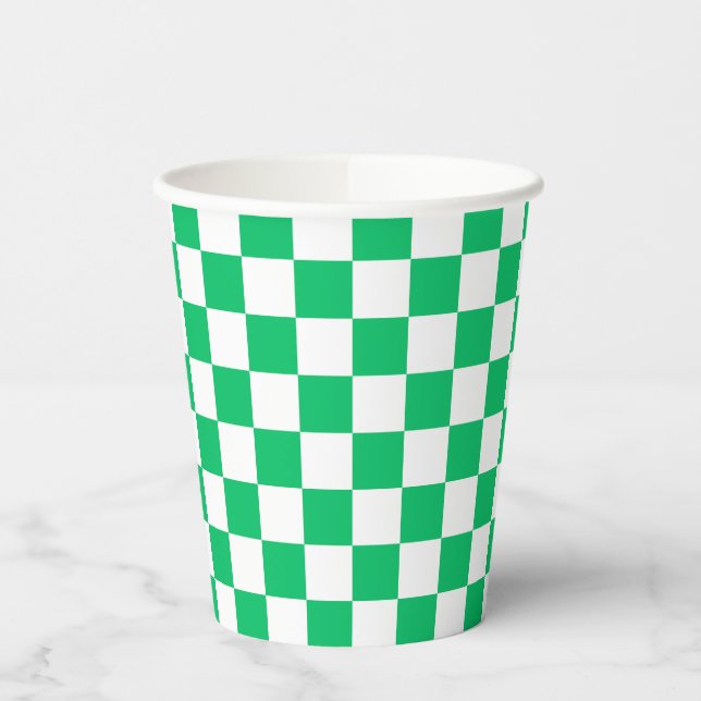 Classic green chequered  paper cups (Left)