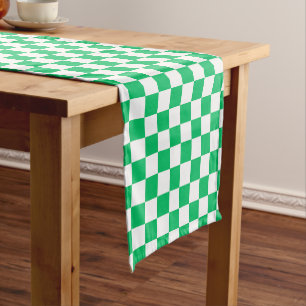 Classic green chequered short table runner