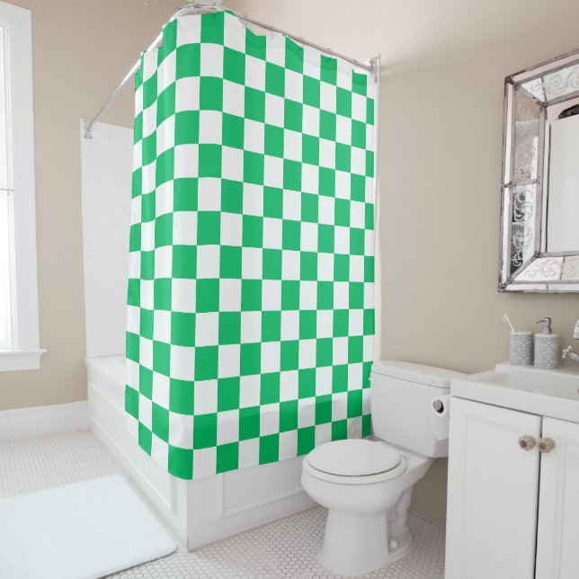 Classic green chequered  shower curtain (In Situ)