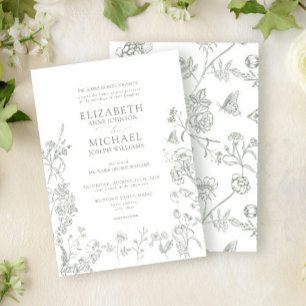 Classic Green Chinoiserie Victorian Floral Wedding Invitation