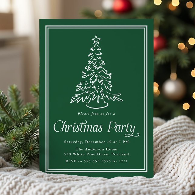 Classic Green Christmas Tree Christmas Party Invitation (Creator Uploaded)