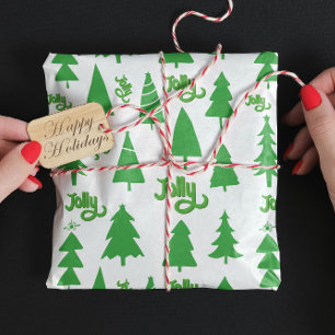 Classic Green Christmas Tree Jolly Holiday Pattern Wrapping Paper