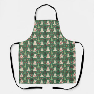 Classic Green Christmas Tree Pattern Holiday Apron