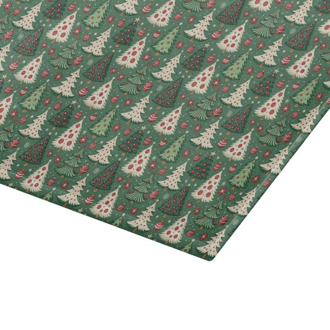 Classic Green Christmas Tree Pattern Holiday Cutting Board (Corner)