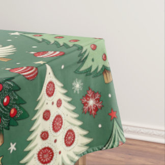 Classic Green Christmas Tree Pattern Holiday Tablecloth