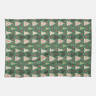 Classic Green Christmas Tree Pattern Holiday Tea Towel