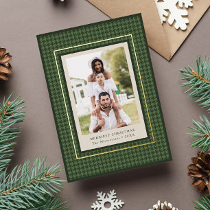 Classic Green Cosy Pattern Christmas Photo Foil Holiday Card