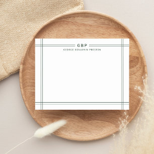 Classic Green Double Line Border Monogram Card