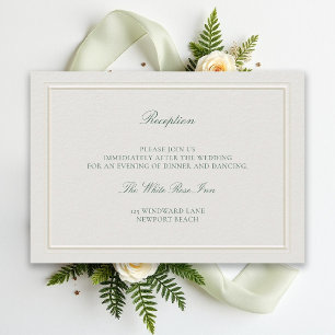 Classic Green Elevated Ecru Wedding Reception Enclosure Card