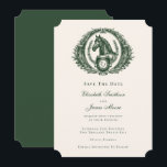 Classic Green Equestrian Monogram Crest Wedding Save The Date<br><div class="desc">A very elegant equestrian wedding save the date invitation design that makes a classy and formal choice for any elevated wedding celebration or other luxury equestrian event. Featuring a horse monogram crest with the couple's initials (contact me if you need help with the placement of the monogram) and fully customisable...</div>