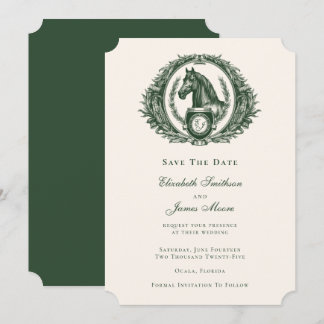 Classic Green Equestrian Monogram Crest Wedding Save The Date