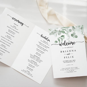 Classic Green Eucalyptus Foliage Folded Wedding  Programme
