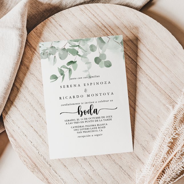 Classic Green Eucalyptus Foliage Spanish Wedding Invitation (Creator Uploaded)