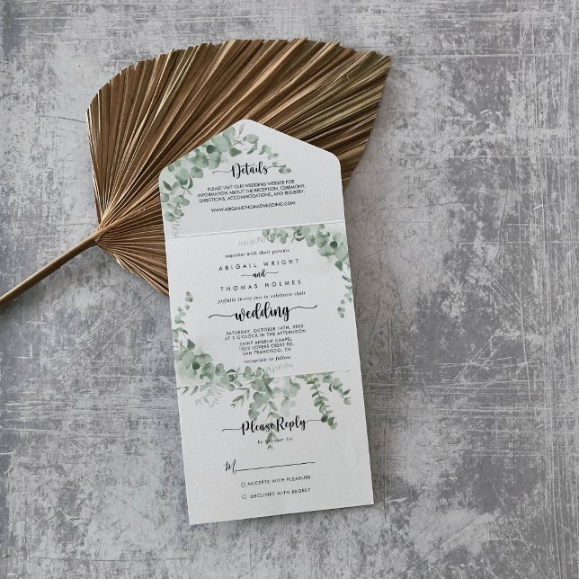 Classic Green Eucalyptus Foliage Wedding    All In One Invitation (Creator Uploaded)