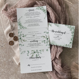 Classic Green Eucalyptus Foliage Wedding  Tri-Fold Invitation