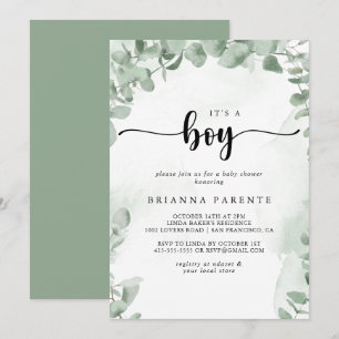 Classic Green Eucalyptus It's A Boy Baby Shower  Invitation