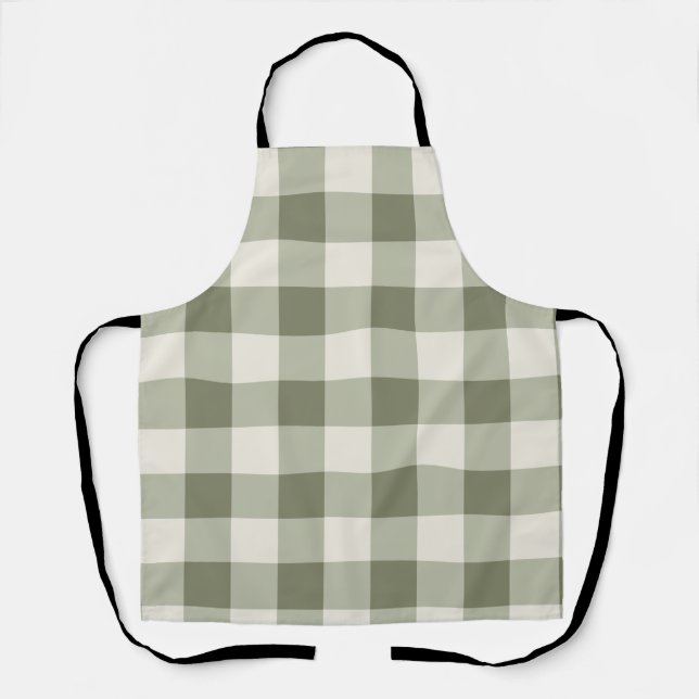 Classic Green Farmhouse Gingham Style Apron (Front)