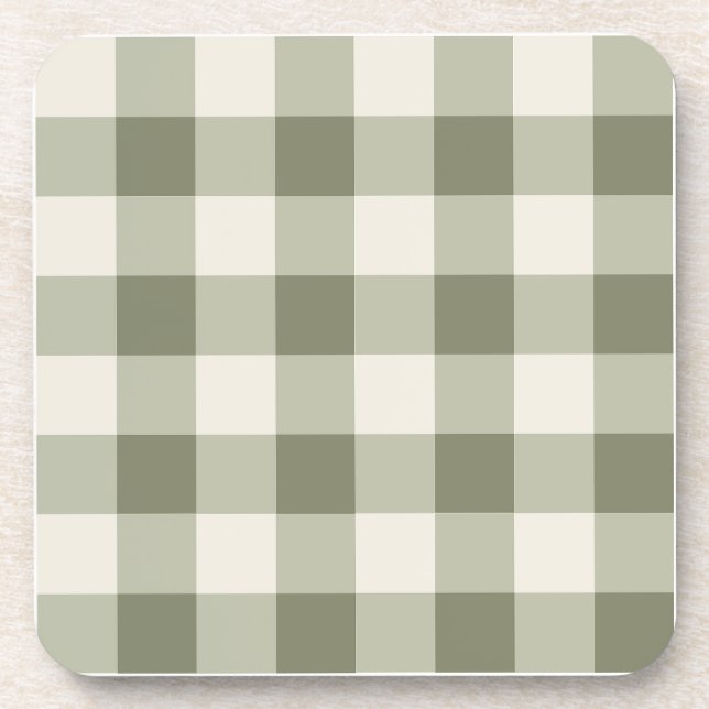 Classic Green Farmhouse Gingham Style Coaster (Front)